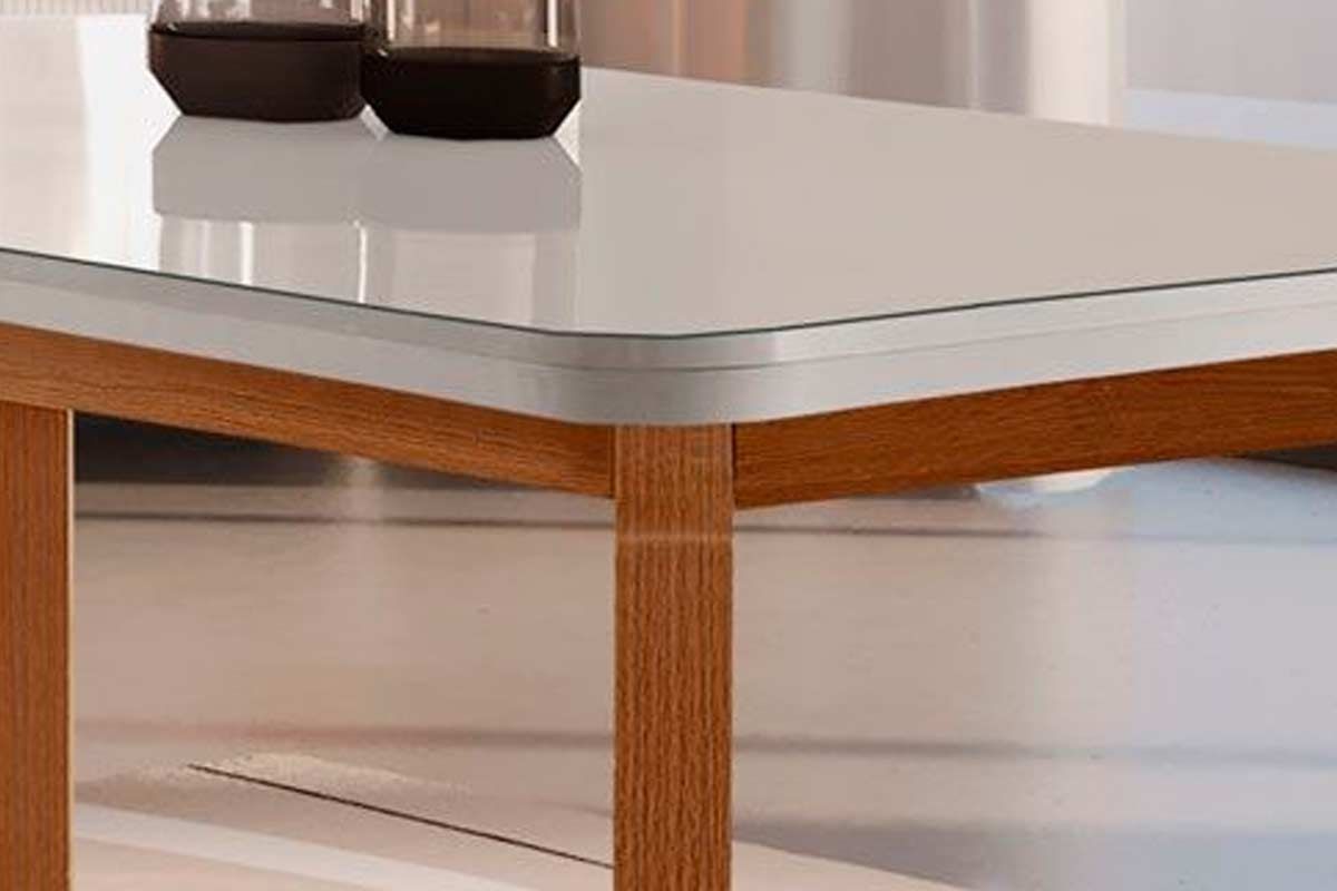 Sala Jantar Mesa Londrina Tampo MDF/Vidro Canto Curvo 120cm + 4Cadeiras Londrina - Rufato