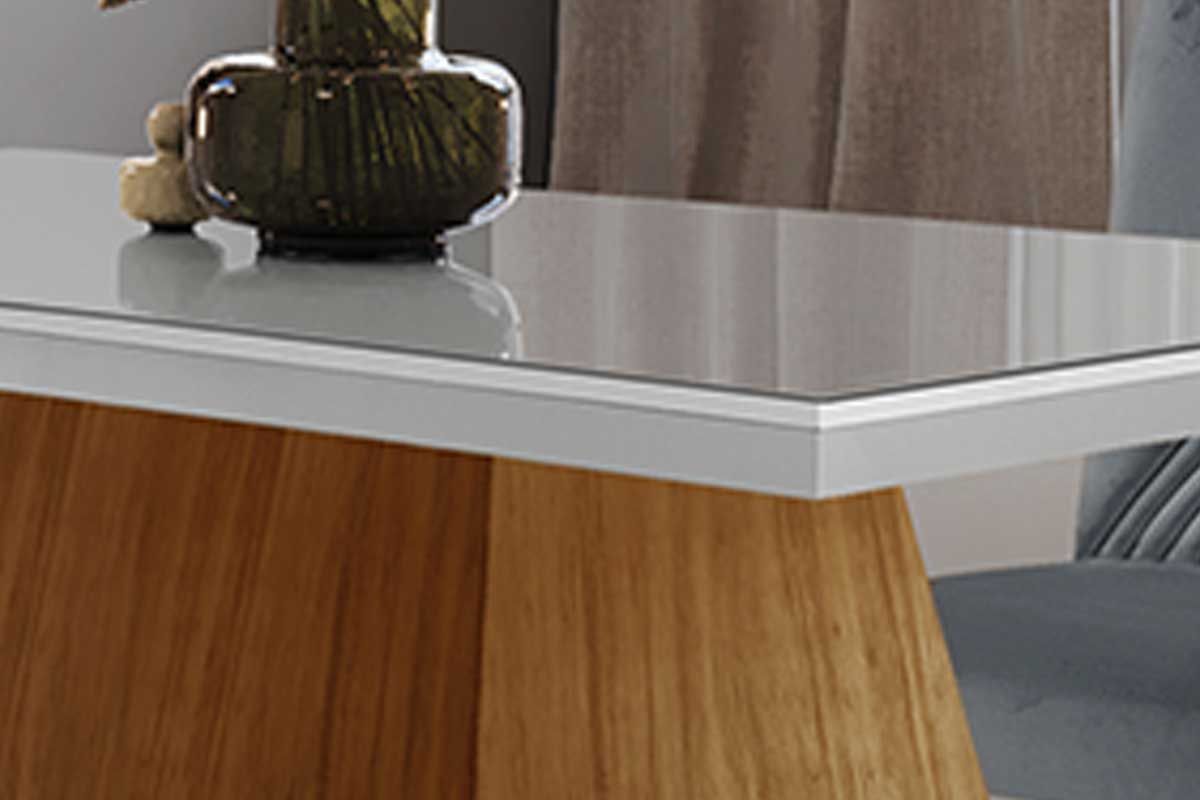 Sala de Jantar Completa Luna Tampo Madeirado c/ Vidro Reto 120x80 e 4 Cadeiras Amsterdã - Rufato