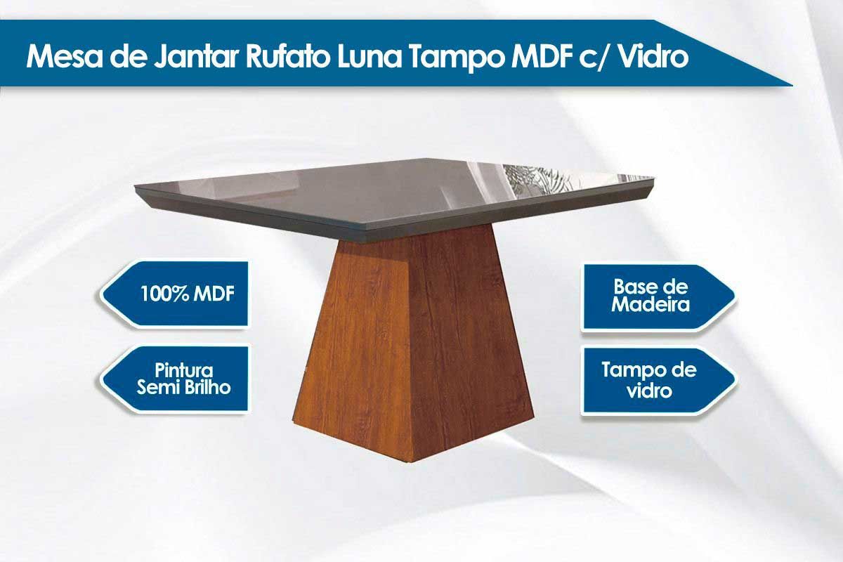 Sala de Jantar Completa Luna Tampo Madeirado c/ Vidro Reto 120x80 e 4 Cadeiras Amsterdã - Rufato