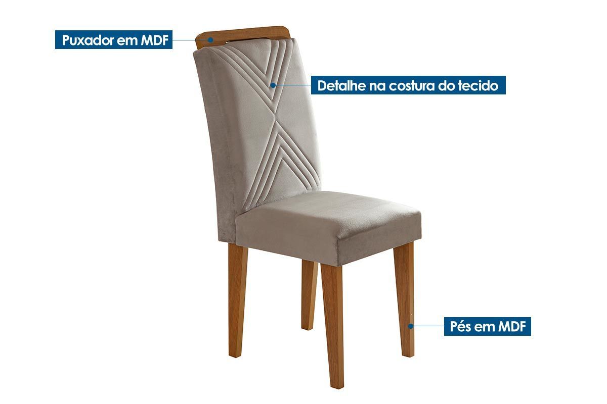 Sala de Jantar Completa Luna Tampo Madeirado c/ Vidro Canto Reto 120x80 e 4 Cadeiras Amsterdã - Rufato