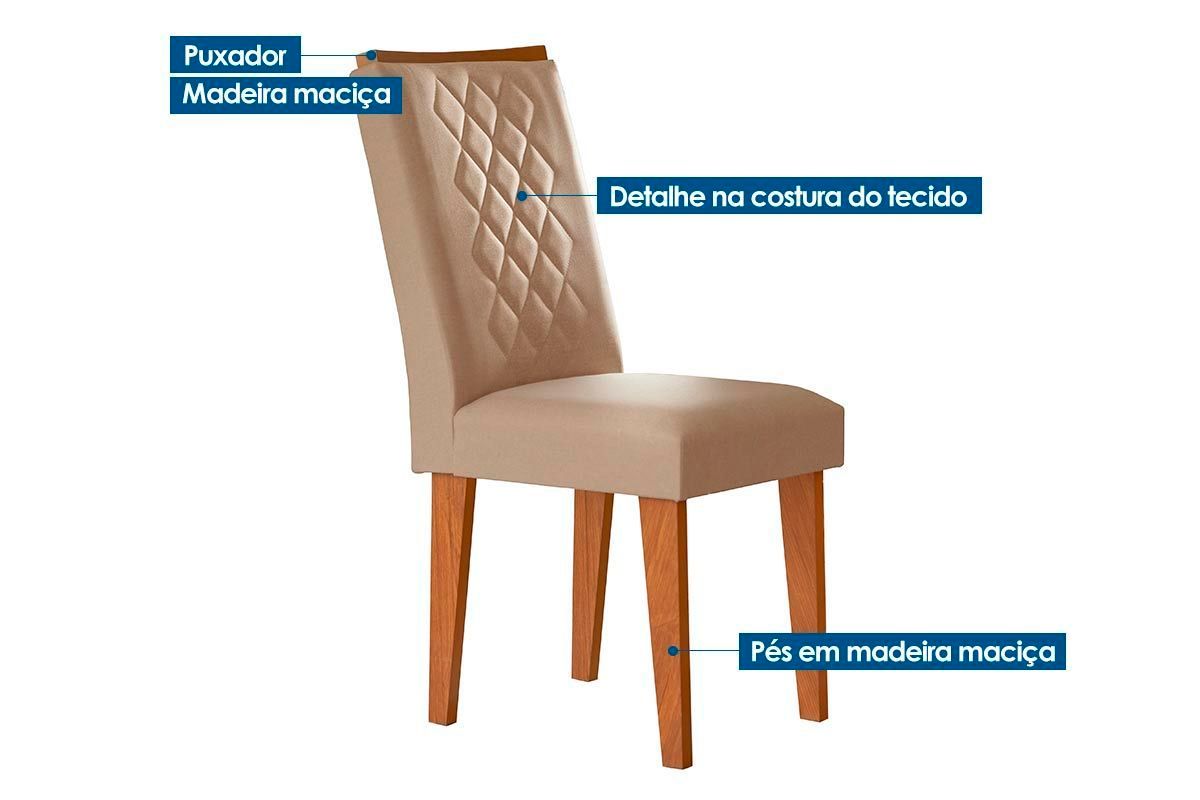 Sala de Jantar Completa Alvorada c/ Tampo Madeirado Canto Reto 180x90cm e 6 Cadeiras Jade - Rufato