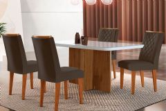 Sala de Jantar Completa Berlim c/ Tampo Madeirado c/ Vidro Canto Curvo 120x80cm e 4 Cadeiras Jade - Rufato