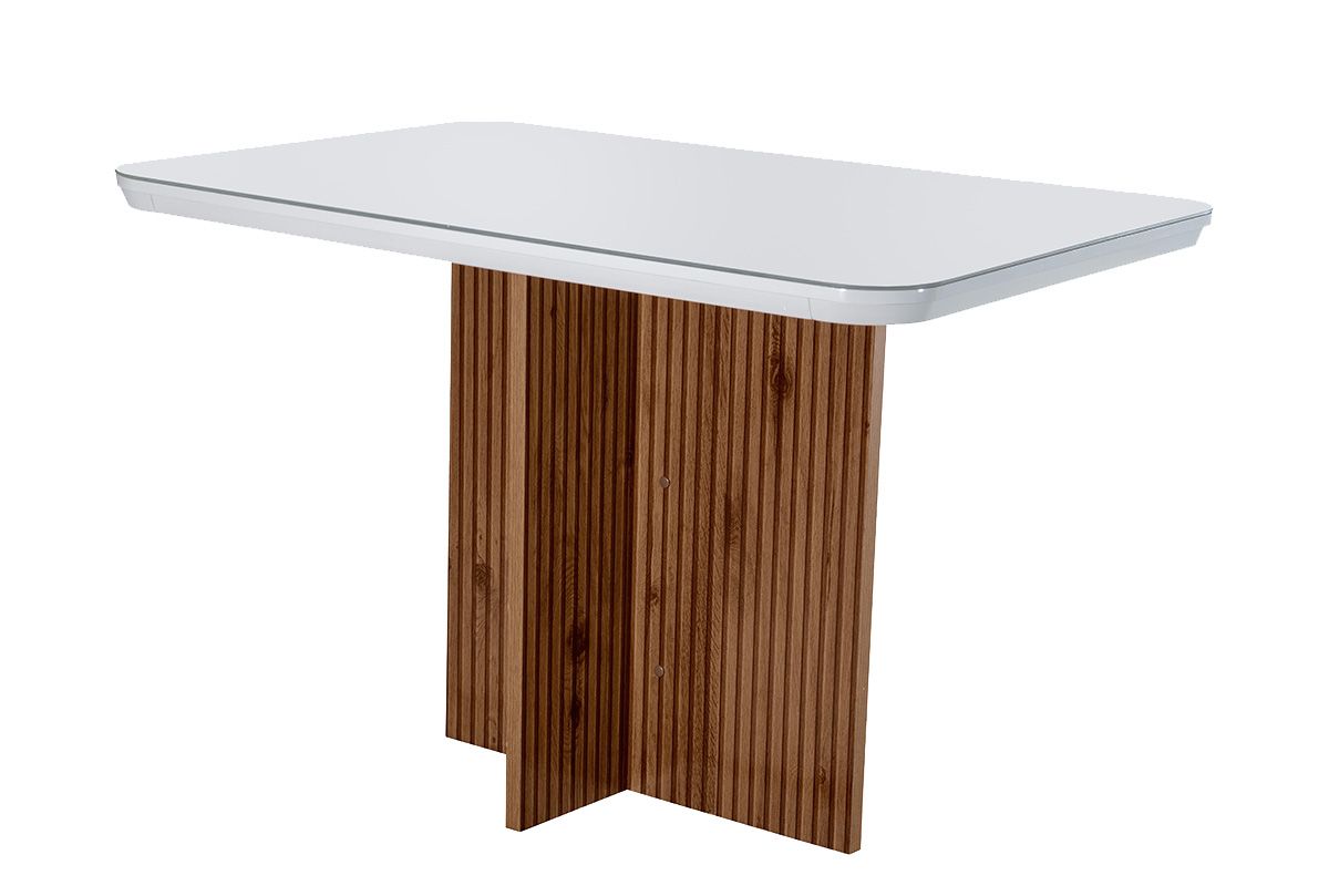 Sala Jantar Mesa Berlim c/ Tampo Madeirado c/ Vidro Canto Curvo 120x80cm e 4 Cadeiras Londrina - Rufato