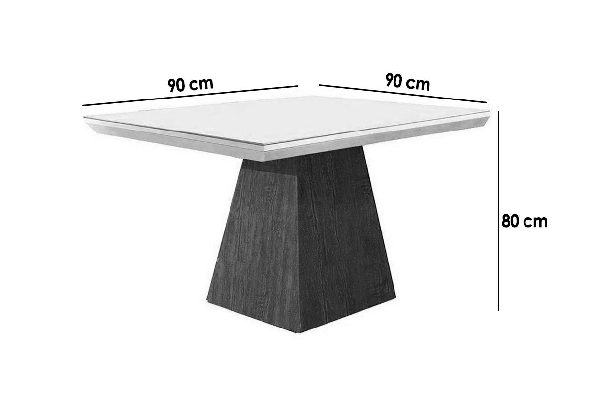Sala de Jantar Completa Luna c/ Tampo Madeirado c/ Vidro Canto Curvo 90x90cm e 4 cadeiras Amsterdã - Rufato
