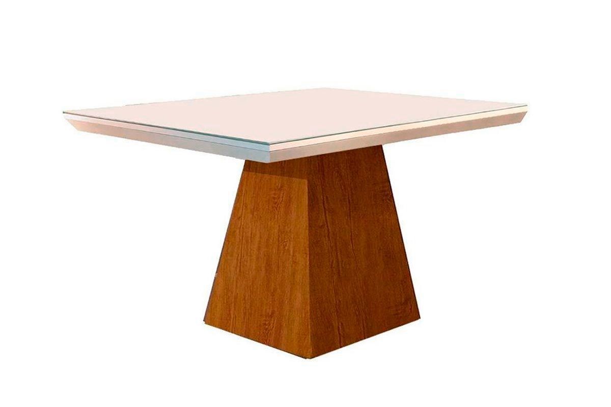 Sala de Jantar Completa Luna c/ Tampo Madeirado c/ Vidro Canto Curvo 90x90cm e 4 cadeiras Amsterdã - Rufato