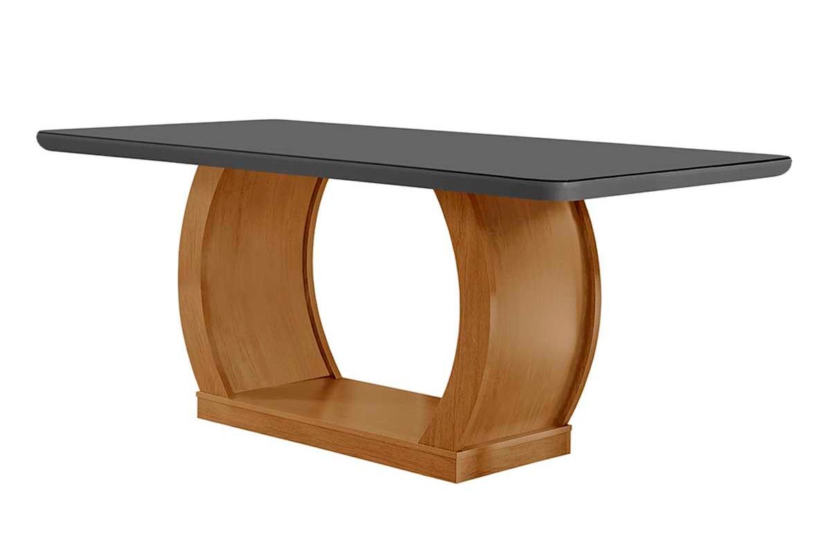Sala Jantar Mesa Jade Tampo Madeirado c/ Vidro Canto Curvo 180x90 e 6 Cadeiras Londrina - Rufato