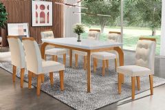Sala Jantar Mesa Londrina c/ Tampo Madeirado Canto Reto 180x90cm e 6 cadeiras Imperatriz - Rufato