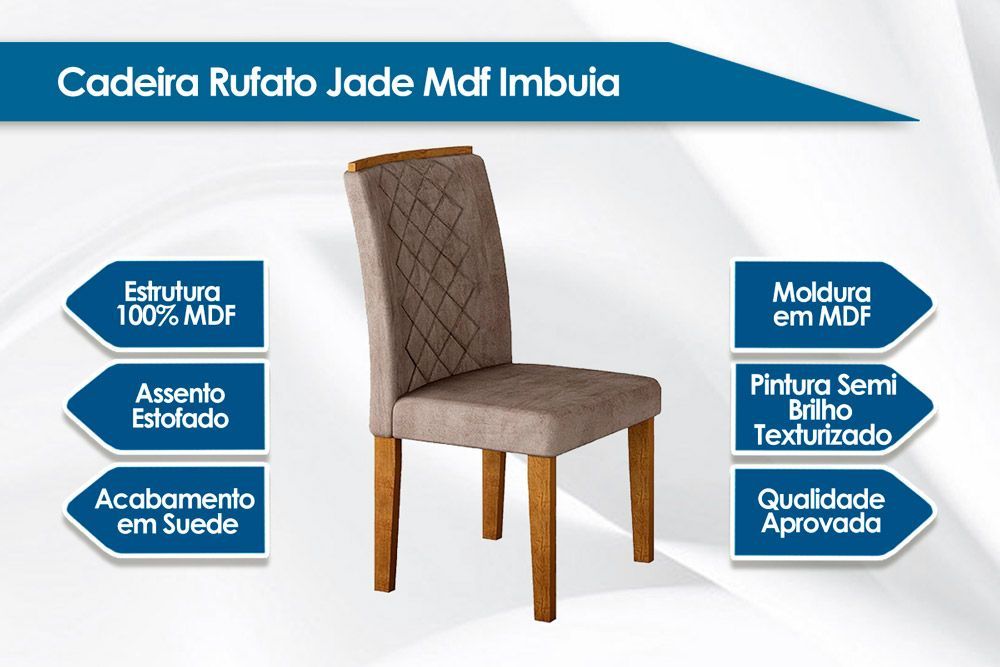 Sala Jantar Mesa Londrina c/ Tampo Madeirado Canto Reto 180x90cm e 6 cadeiras Jade - Rufato