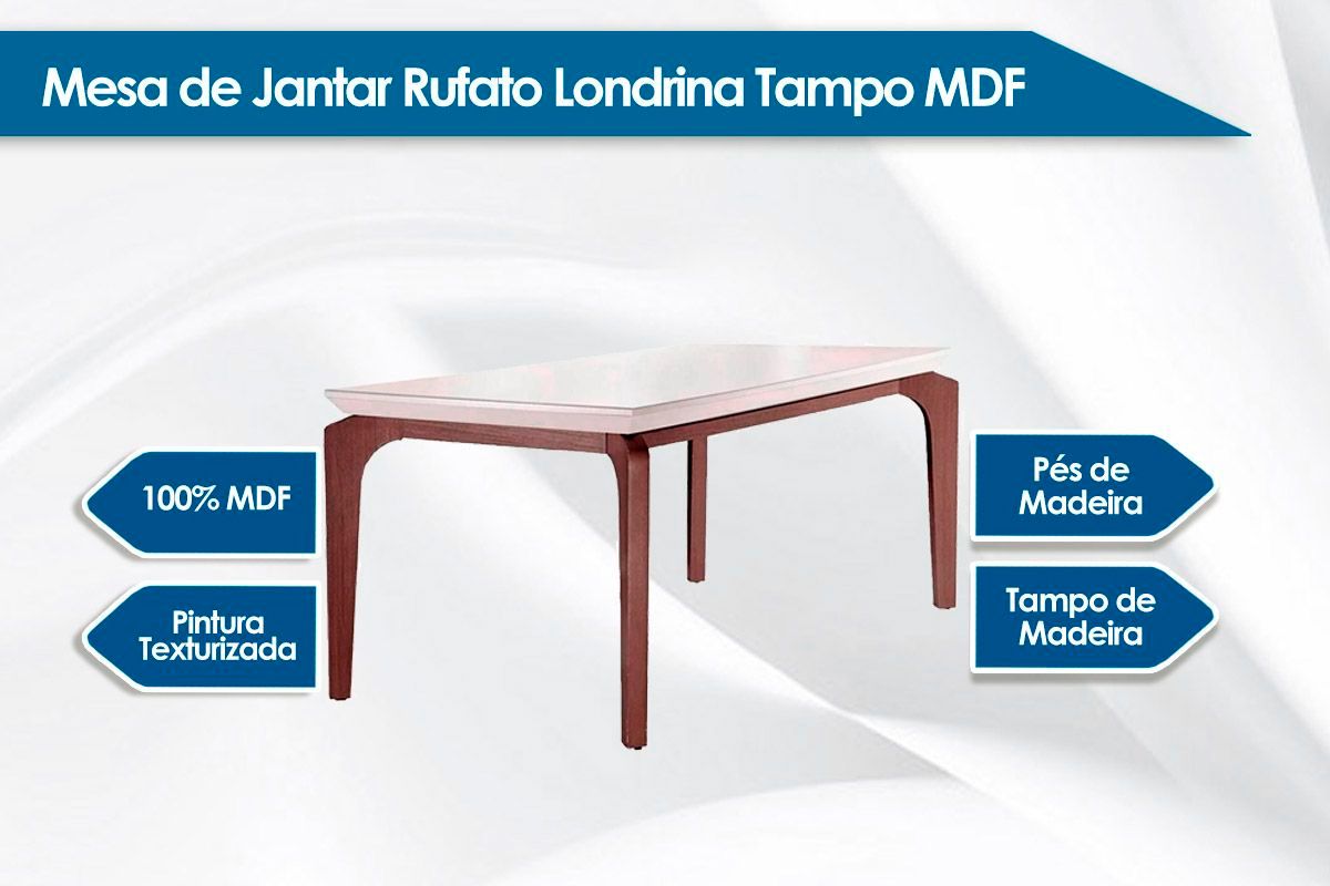 Sala Jantar Mesa Londrina c/ Tampo Madeirado c/ Vidro Canto Curvo 180x90cm e 6 cadeiras Amsterdã - Rufato