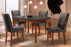 Sala Jantar Mesa Londrina c/ Tampo Madeirado c/ Vidro Canto Reto 120x80cm e 4 cadeiras Londrina - Rufato