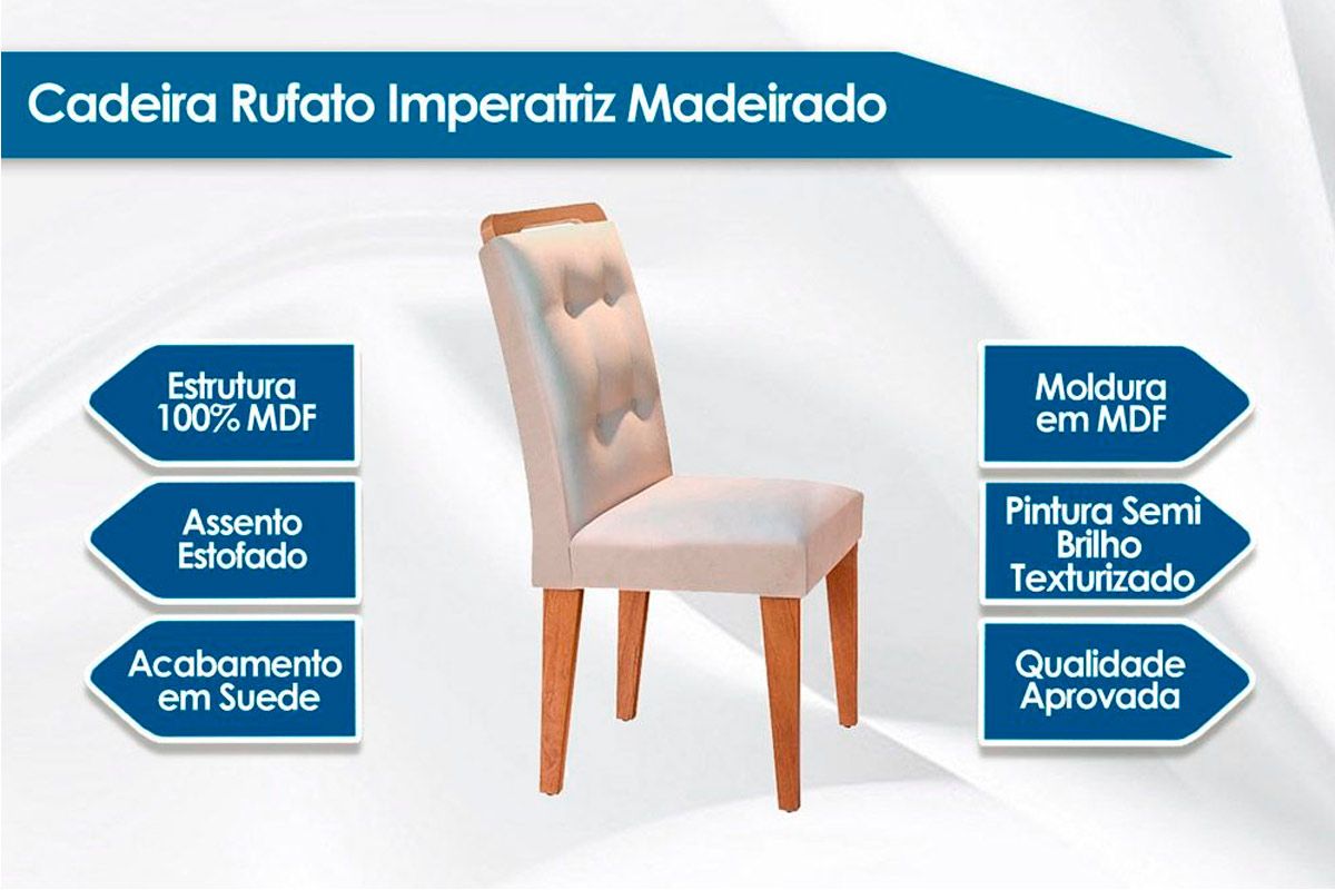 Sala de Jantar Completa Luna c/ Tampo Madeirado c/ Vidro Canto Curvo 90x90cm e 4 cadeiras Imperatriz - Rufato