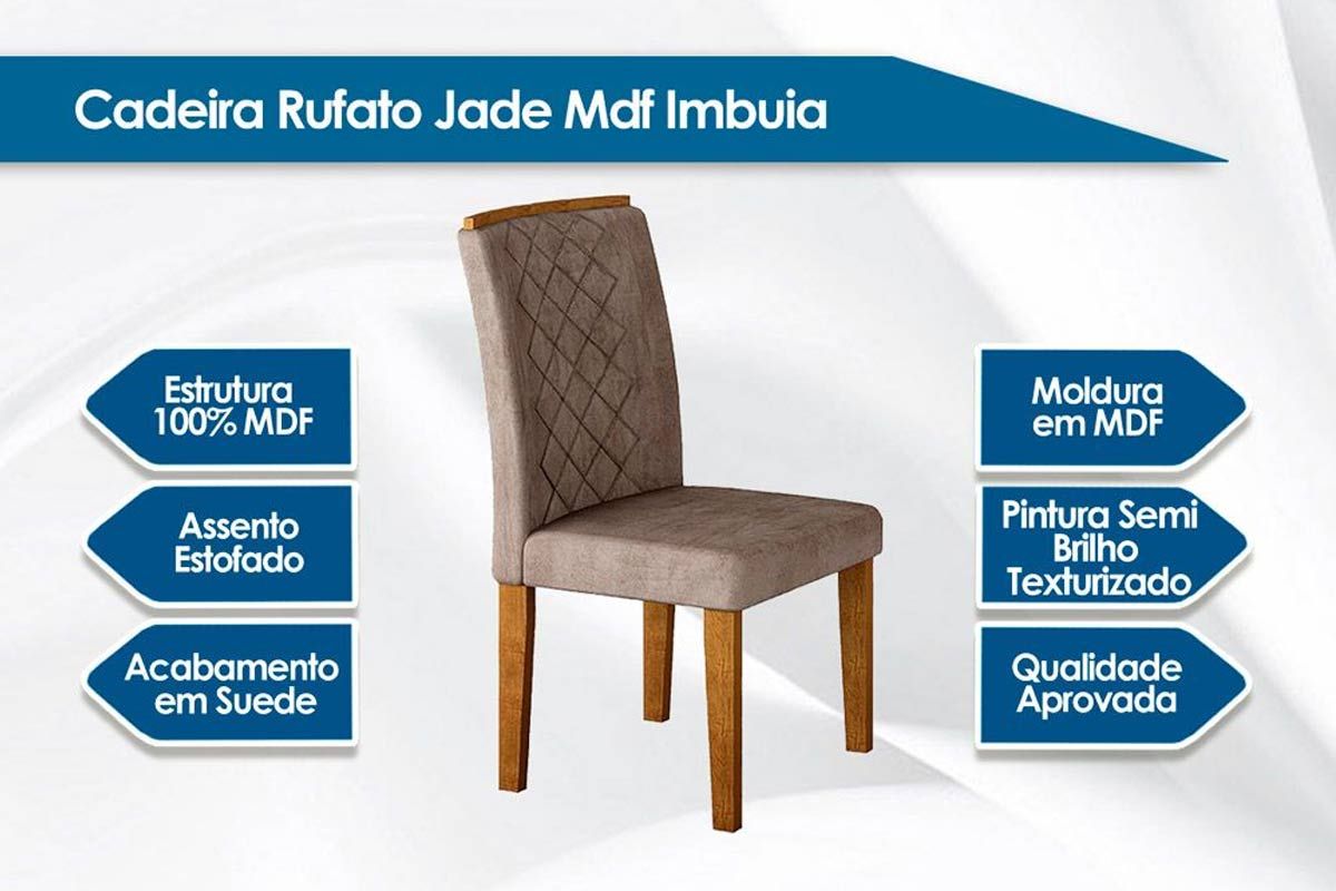 Sala de Jantar Completa Luna c/ Tampo Madeirado c/ Vidro Canto Curvo 120x80cm e 4 cadeiras Jade - Rufato