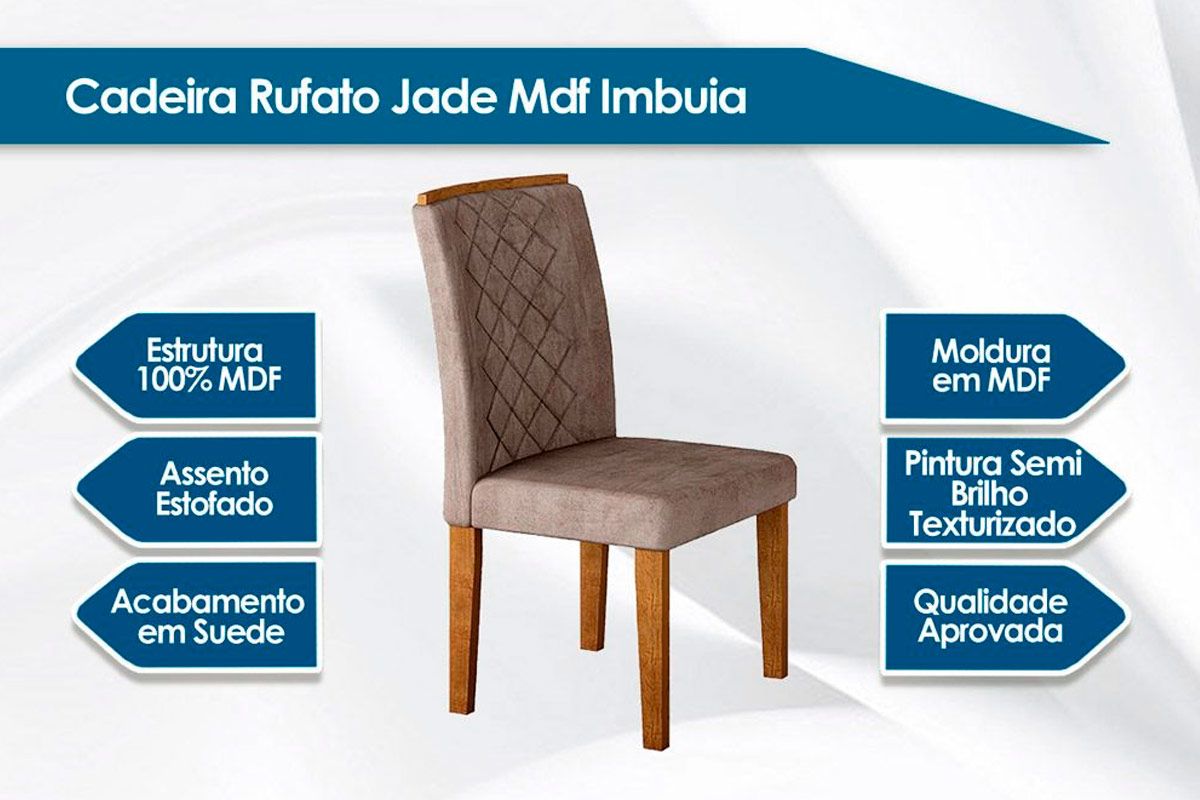 Sala de Jantar Completa Luna c/ Tampo Madeirado c/ Vidro Canto Curvo 90x90cm e 4 cadeiras Jade - Rufato