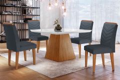 Sala Jantar Mesa Luna c/ Tampo Madeirado c/ Vidro Canto Curvo 90x90cm e 4 cadeiras Londrina - Rufato