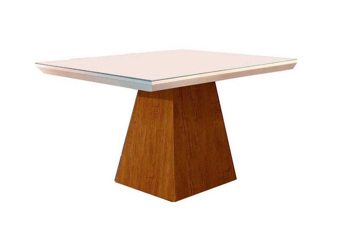 Sala Jantar Mesa Luna c/ Tampo Madeirado c/ Vidro Canto Curvo 90x90cm e 4 cadeiras Londrina - Rufato
