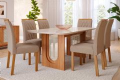 Sala Jantar Mesa Valentina Tampo Madeirado c/ Vidro 180x90cm e 6 Cadeiras Juliana - Cimol