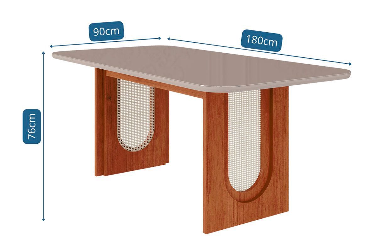 Sala Jantar Mesa Valentina Tampo Madeirado c/ Vidro 180x90cm e 6 Cadeiras Juliana - Cimol