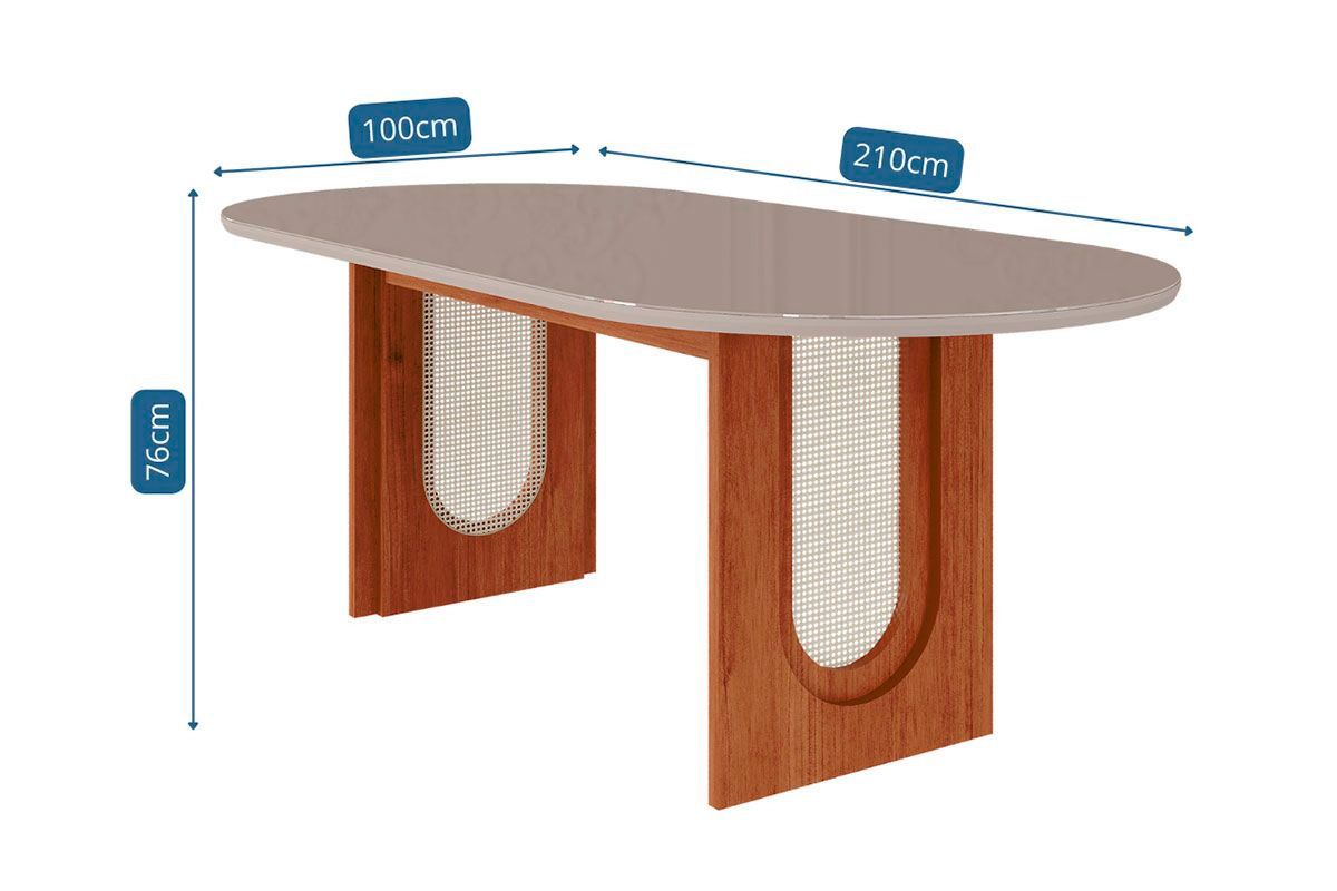 Sala Jantar Mesa Valentina Tampo Madeirado Oval c/ Vidro 210x100cm e 6 Cadeiras Paola - Cimol