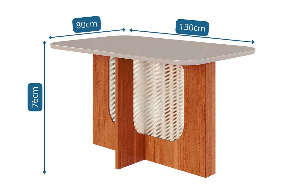 Sala Jantar Mesa Louise Tampo Madeirado c/ Vidro 130x80cm e 4 Cadeiras Paola - Cimol