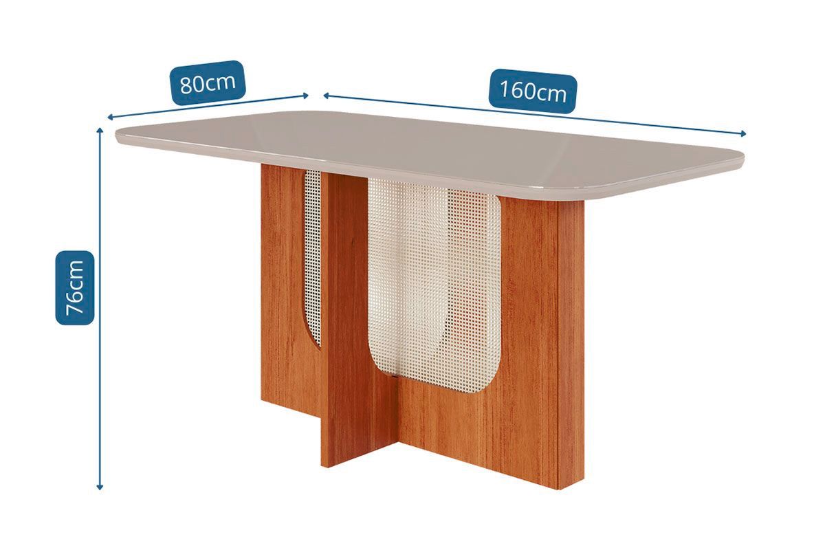 Sala Jantar Mesa Louise Tampo Madeirado c/ Vidro 160x80cm e 6 Cadeiras Fernanda - Cimol