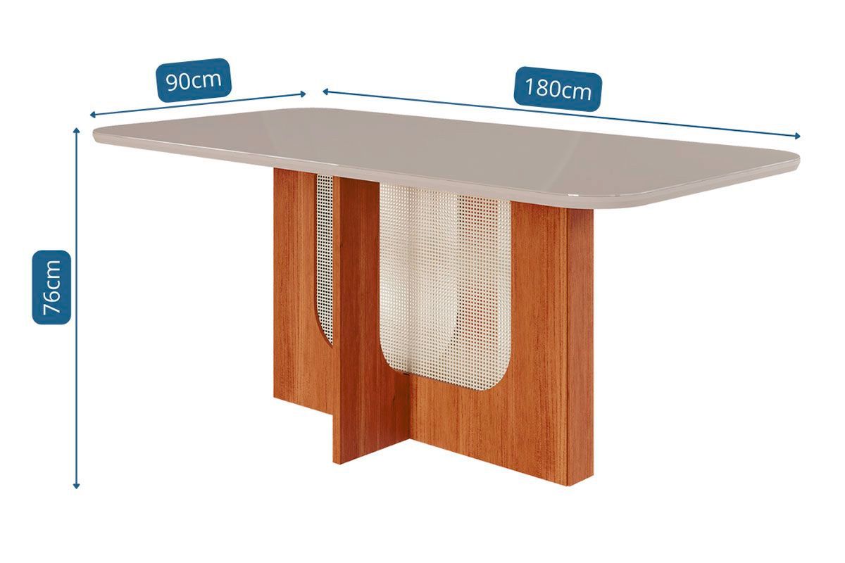 Sala Jantar Mesa Louise Tampo Madeirado c/ Vidro 180x90cm e 6 Cadeiras Fernanda - Cimol