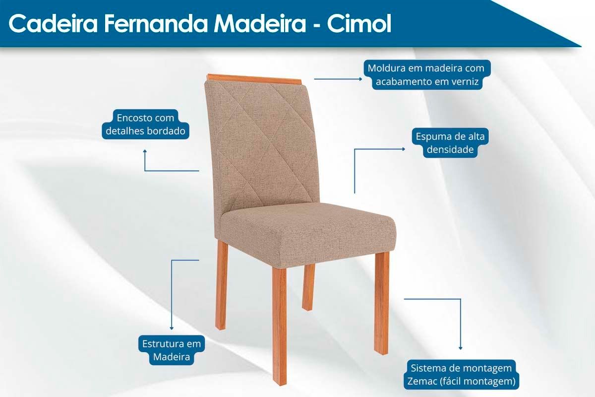 Sala Jantar Mesa Ester Tampo Madeirado Oval c/ Vidro 210x100cm e 6 Cadeiras Fernanda - Cimol