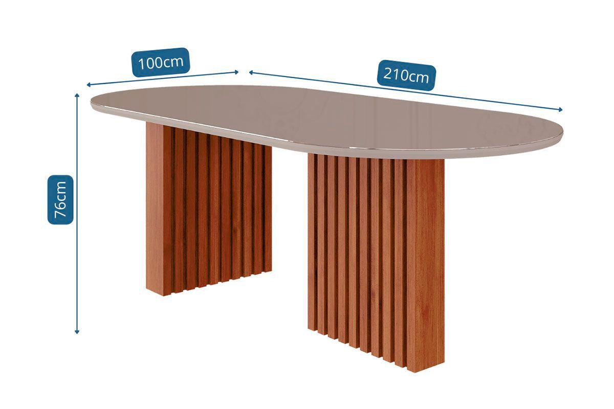 Sala Jantar Mesa Ester Tampo Madeirado Oval c/ Vidro 210x100cm e 6 Cadeiras Fernanda - Cimol