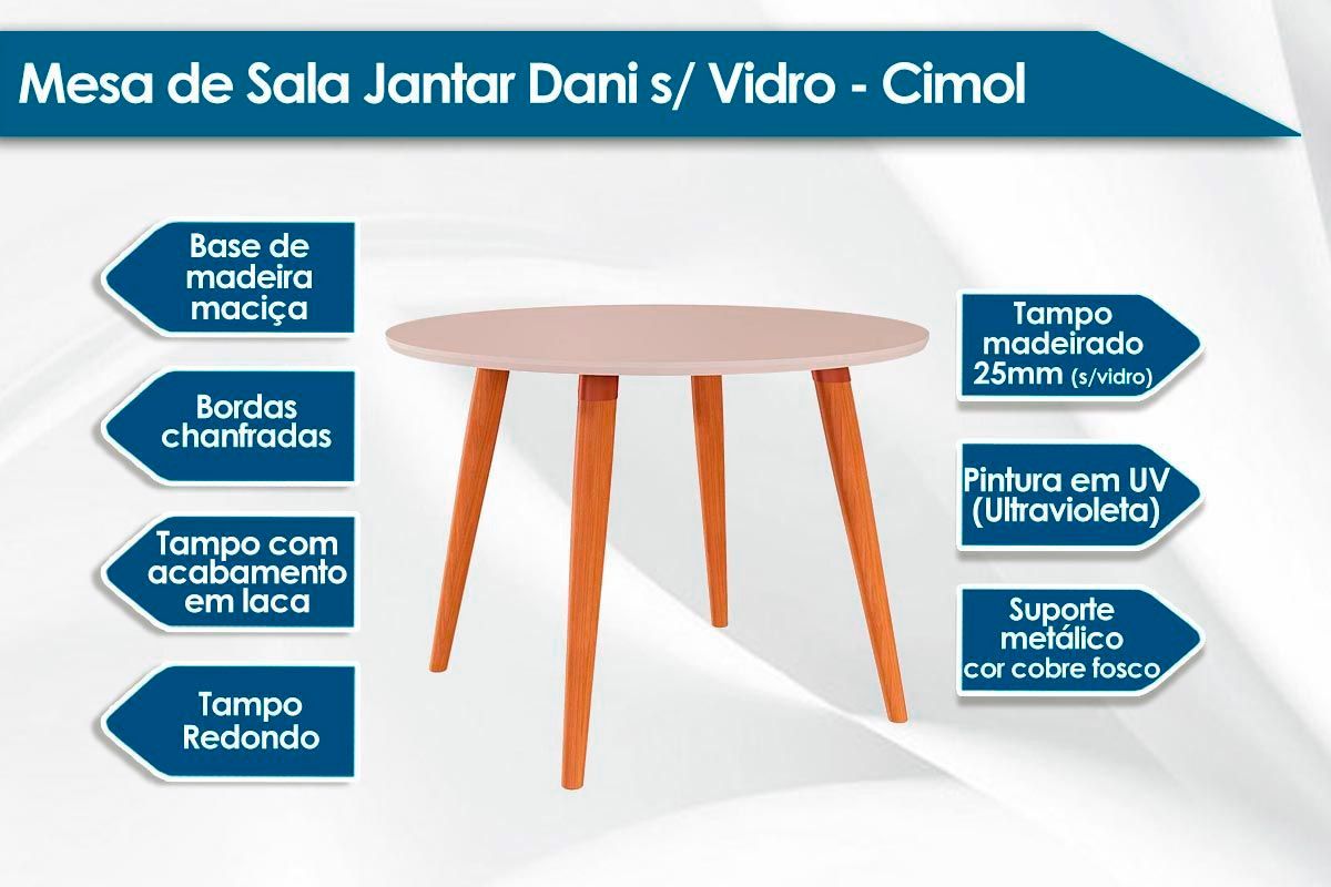 Sala Jantar Mesa Dani Tampo Madeirado 110cm e 4 Cadeiras Fernanda - Cimol