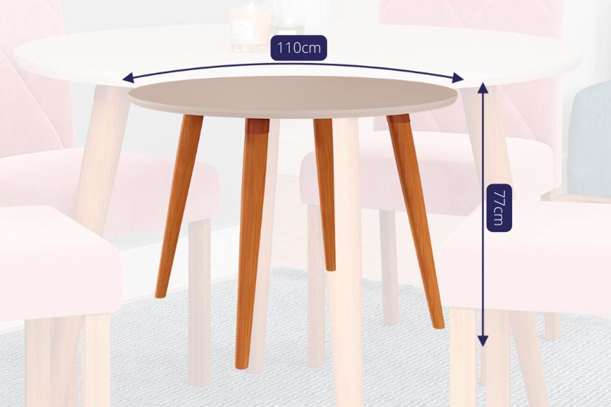 Sala Jantar Mesa Dani Tampo Madeirado c/ Vidro 109cm e 4 Cadeiras Fernanda - Cimol