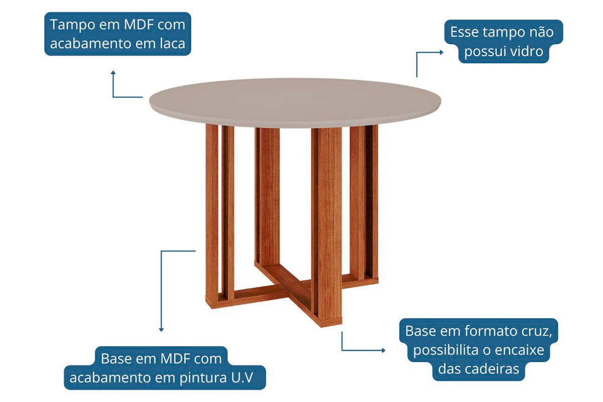 Sala Jantar Mesa Flora c/ Tampo Madeirado 109cm e 4 Cadeiras Nicole - Cimol