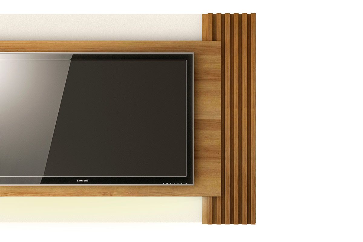 Rack Bancada c/Painel p/ TV até 42 Pol PL3004/RA2003 Ripado 2 Gavetas 115x150cm - Tecno Mobili