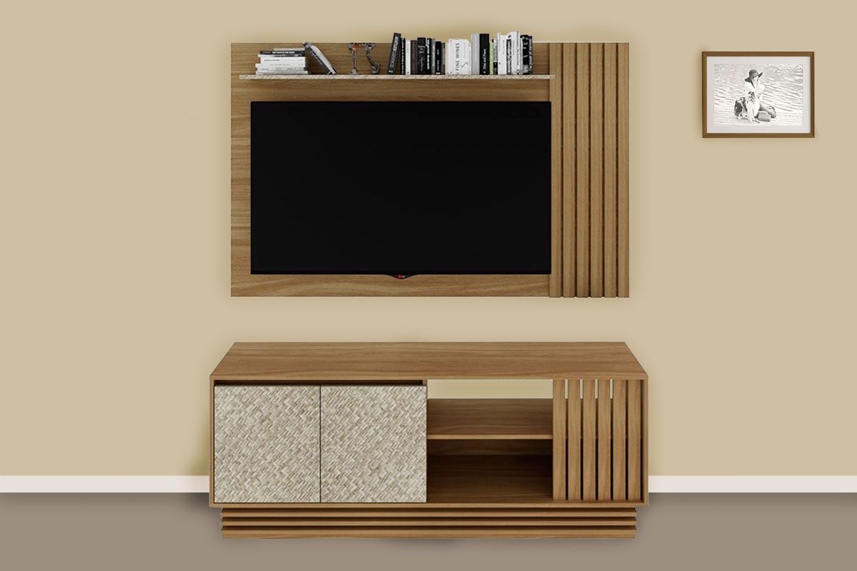 Rack Bancada c/ Painel p/ TV até 65 Pol PA2914/R1480 Ripado 2 Portas 160x102cm - Tecno Mobili