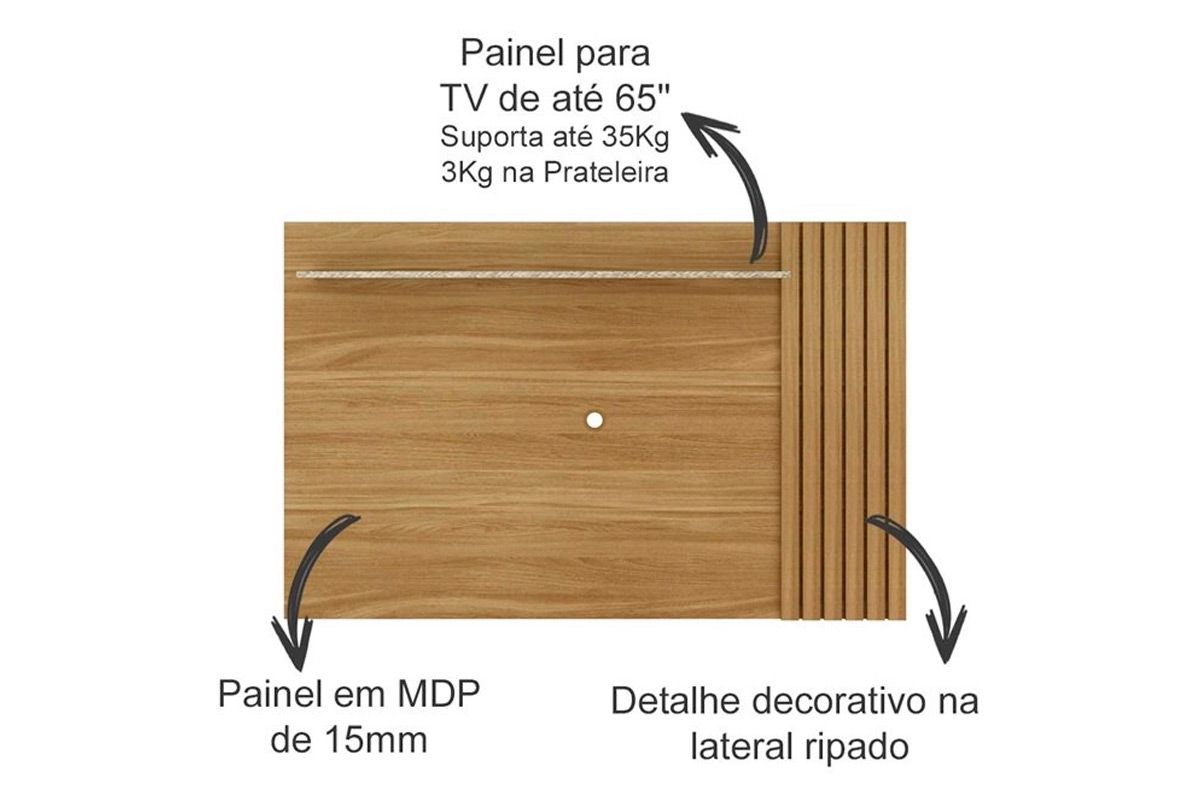 Rack Bancada c/ Painel p/ TV até 65 Pol PA2914/R1480 Ripado 2 Portas 160x102cm - Tecno Mobili