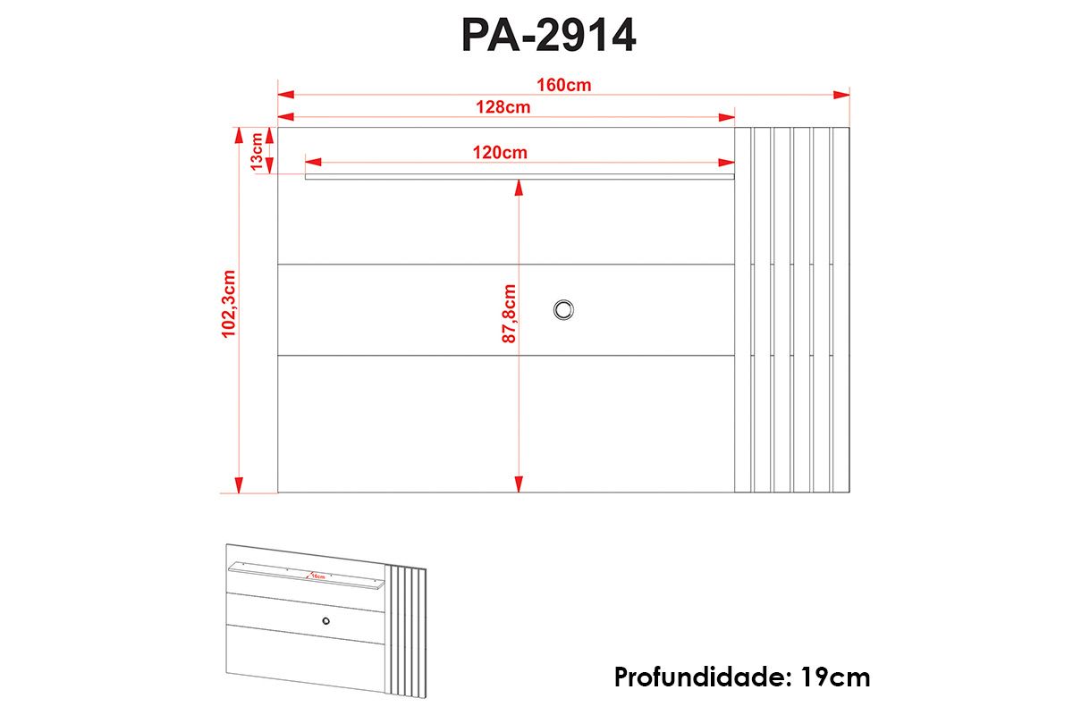 Rack Bancada c/ Painel p/ TV até 65 Pol PA2914/R1480 Ripado 2 Portas 160x102cm - Tecno Mobili