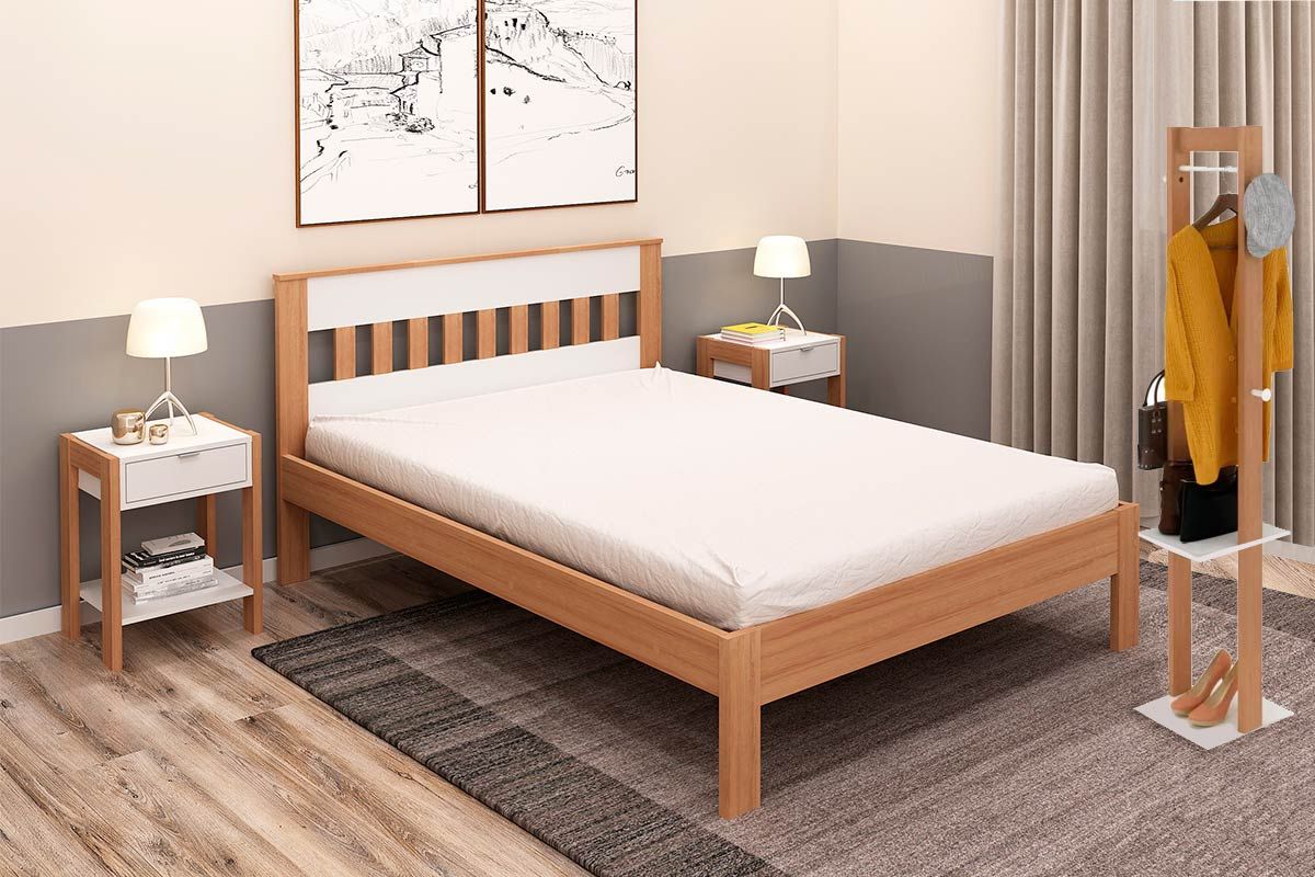 Quarto Casal Completo 4 Peças (Mesa Cabeceira AZ1016 + Cama de CM8007 + Cabideiro AZ1019) - Tecno Mobili