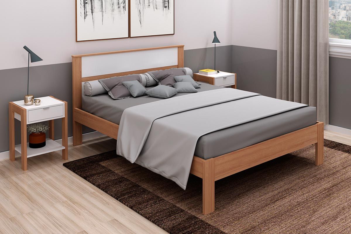Quarto Casal Completo 3 Peças (2 Mesas Cabeceira AZ1016 + Cama de CM8005) - Tecno Mobili