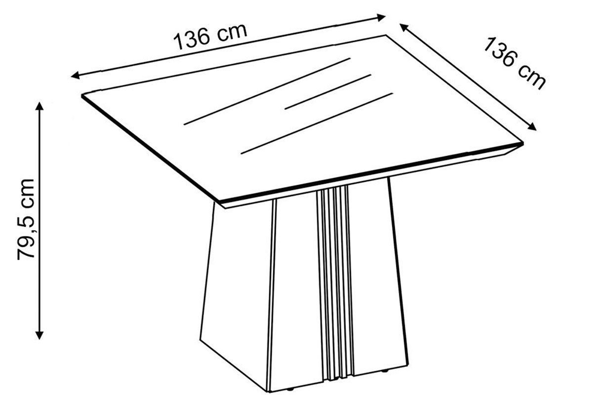 Sala Jantar Mesa Itália c/ Tampo Madeirado c/ Vidro Curvo 136x136cm e 8 Cadeiras Julia - DJ Móveis