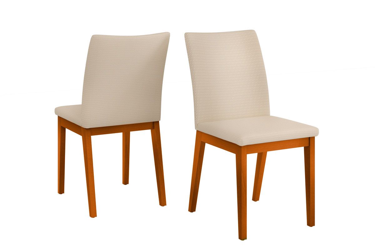 Sala de Jantar Completa Canes c/ Tampo Madeirado c/ Vidro Curvo 170x90cm e 6 Cadeiras Vitória - DJ Móveis