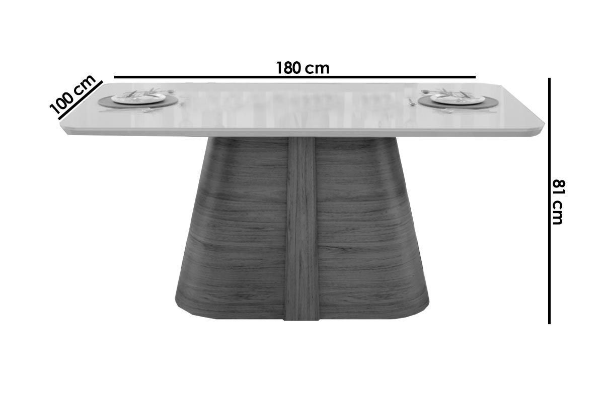 Sala Jantar Mesa Ryze c/ Tampo Madeirado c/ Vidro Curvo 180x100cm e 6 Cadeiras Sofia - DJ Móveis