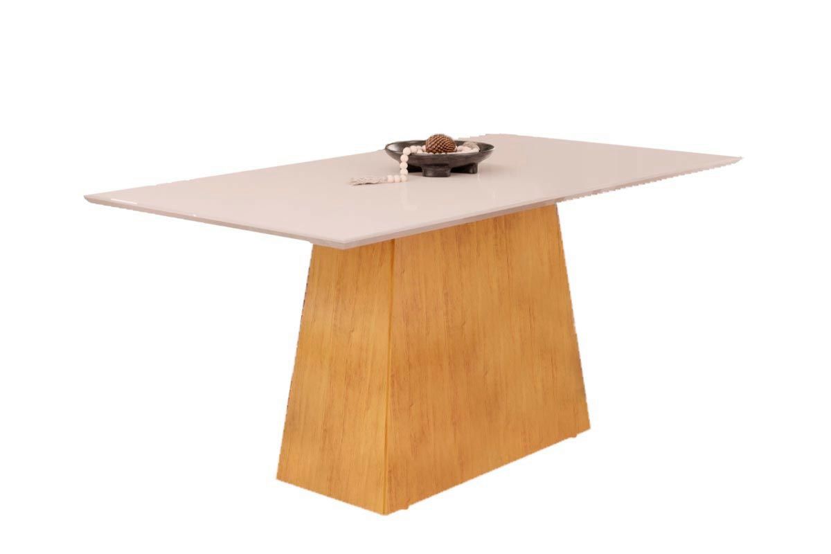 Mesa Jantar Dulce c/ Tampo Madeirado c/ Vidro Reto 180x90cm e 6 Cadeiras Zoe - DJ Móveis