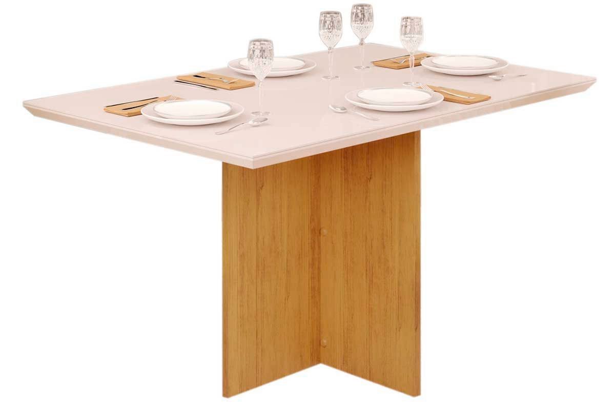 Sala de Jantar Completa Hera c/ Tampo Madeirado c/ Vidro Reto 120x90cm e 4 Cadeiras Lia - DJ Móveis