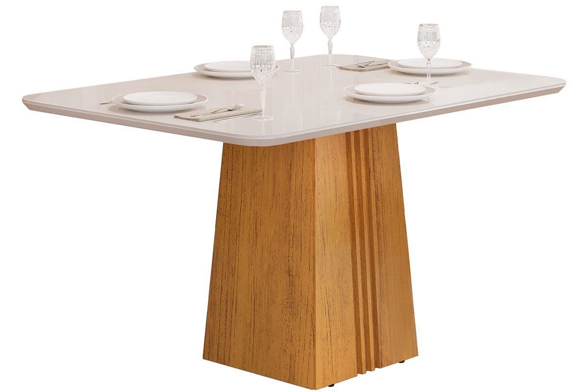 Sala Jantar Mesa Italia c/ Tampo Madeirado c/ Vidro 120x90cm e 4 Cadeiras Julia - DJ Móveis