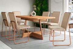 Sala de Jantar Completa Átria 1592 Aço c/ Tampo Madeirado 160x90cm e 6 Cadeiras Lira - Carraro