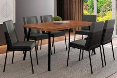 Sala Jantar Mesa Stellar 1597 Aço c/ Tampo Madeirado 160x90cm e 6 Cadeiras Hug - Carraro