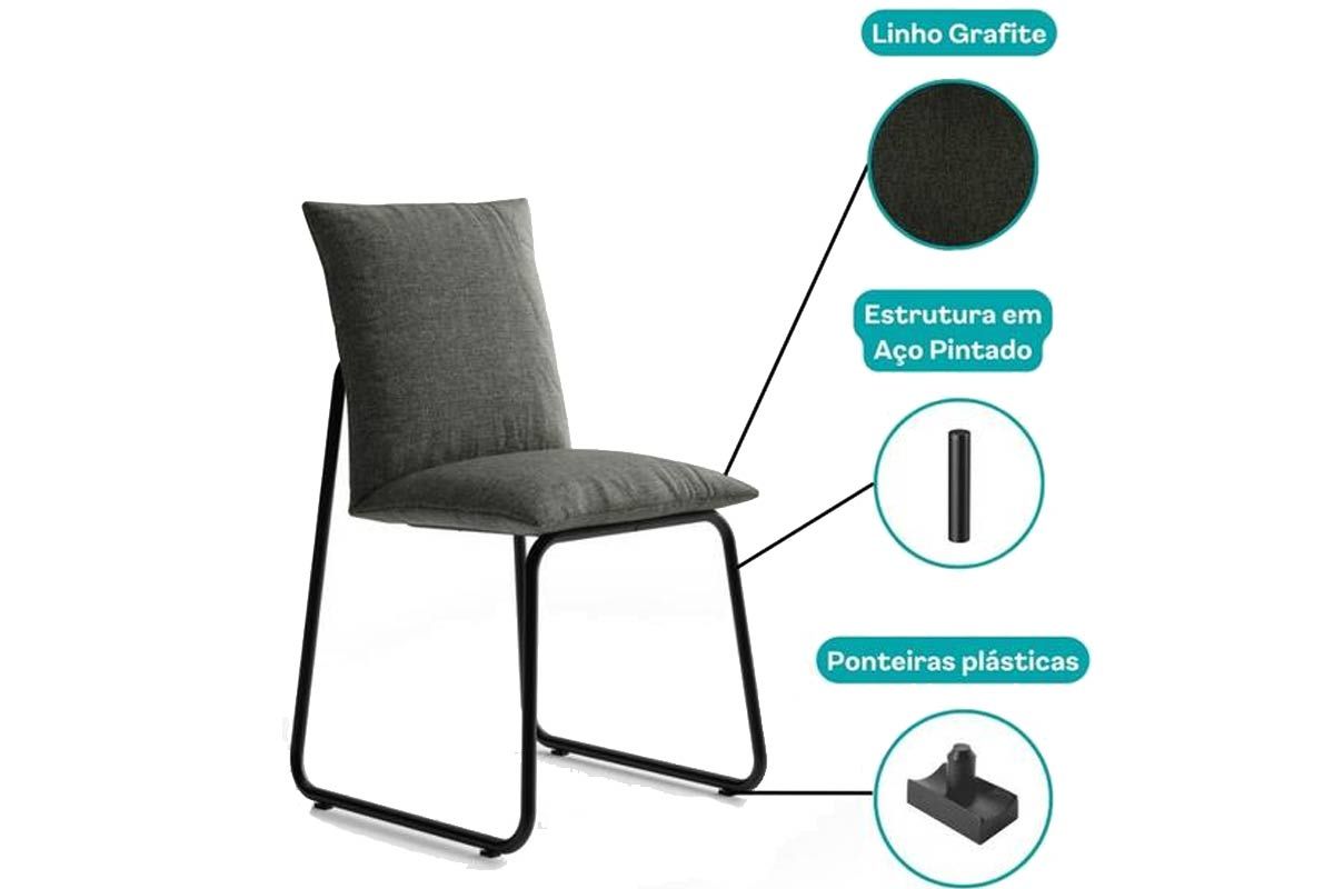 Sala Jantar Mesa Stellar 1599 Aço c/ Tampo Madeirado 100cm e 4 Cadeiras Soft - Carraro