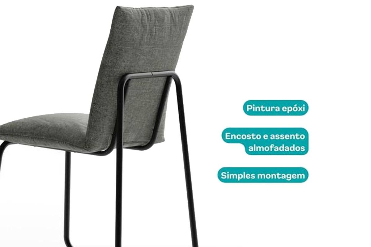 Sala Jantar Mesa Stellar 1599 Aço c/ Tampo Madeirado 100cm e 4 Cadeiras Soft - Carraro