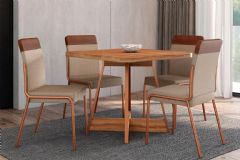 Sala de Jantar Completa Átria 1593 Aço c/ Tampo Madeirado 90x90cm e 4 Cadeiras Duo - Carraro
