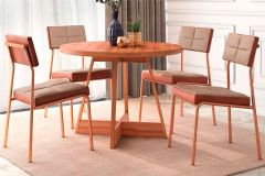 Sala de Jantar Completa Átria 1594 Aço c/ Tampo Madeirado 100cm e 4 Cadeiras Neo - Carraro