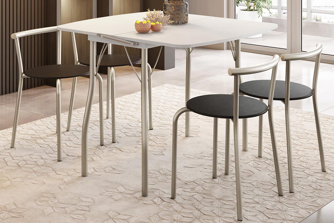 Sala de Jantar Completa Mesa Dobrável e 4 Banquetas 105 - Carraro