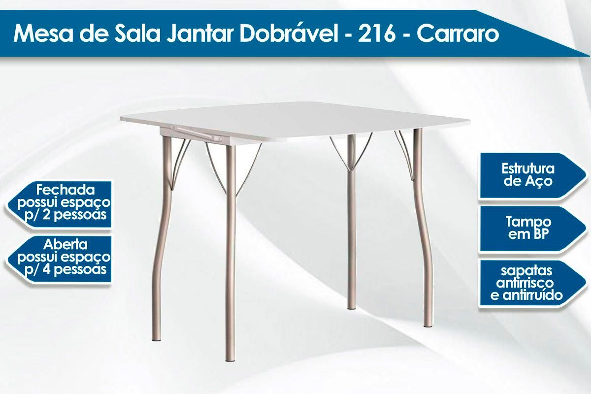 Sala de Jantar Completa Mesa Dobrável e 2 Banquetas 105 - Carraro